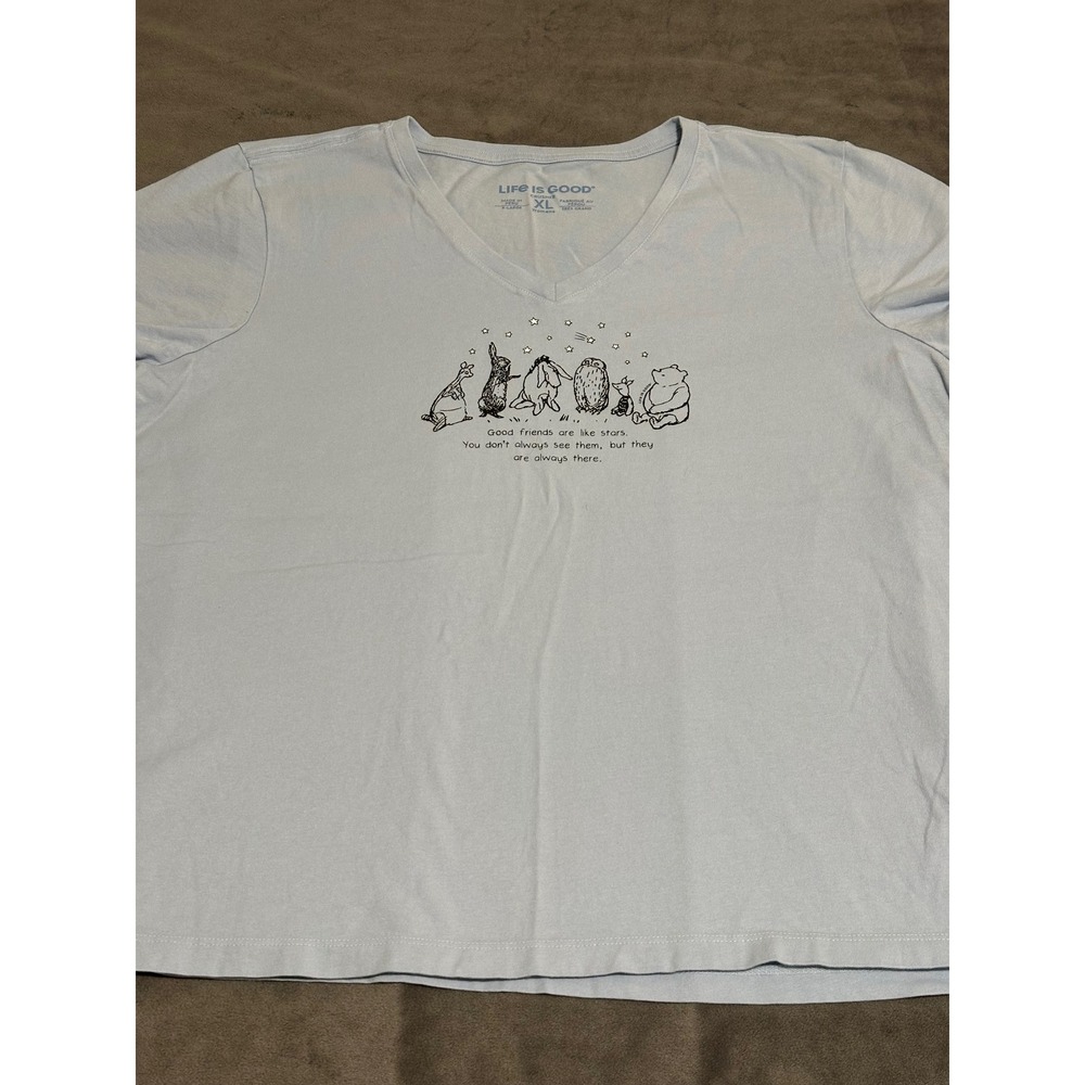 Life is Good Winnie the Pooh Friends Stars V-Neck Crusher Tee Blue Womens XL - Picture 2 of 5
